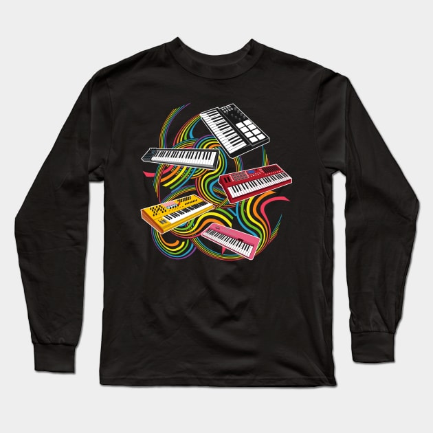 Keyboard Synthesizer Piano Long Sleeve T-Shirt by QQdesigns